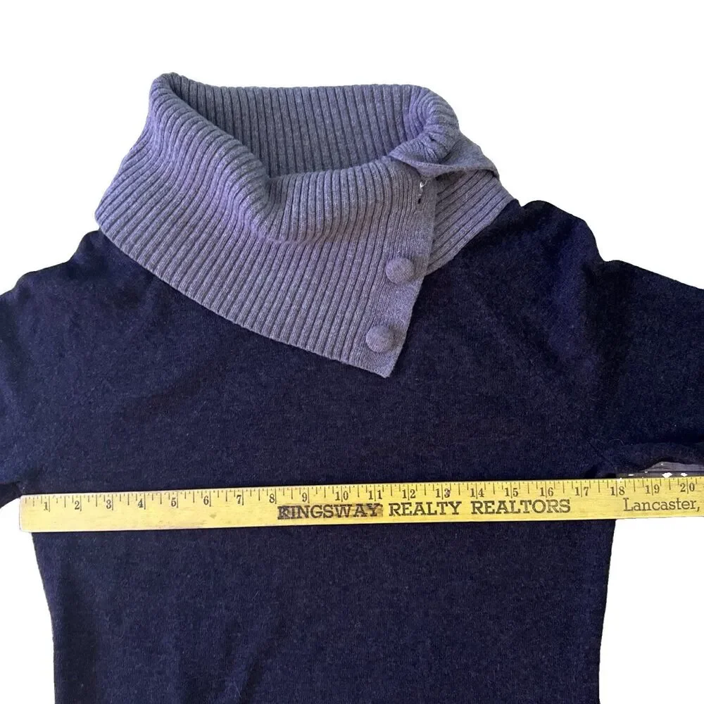 Banana Republic Luxury Cashmere Wool Sweater Size M Gray Taupe Button Cowl Neck